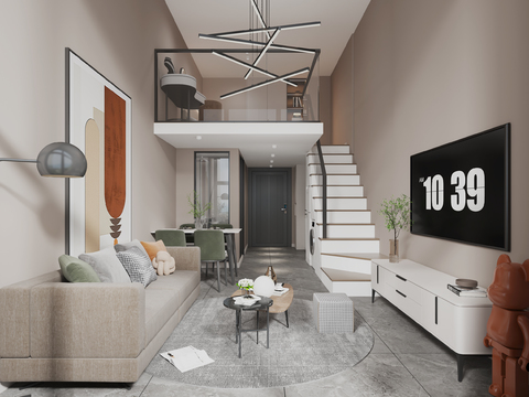  现代单身公寓客餐厅3d模型 