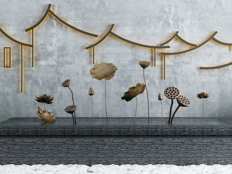  新中式庭院水景小品3d模型 