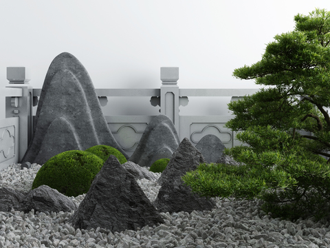  新中式庭院景观小品3d模型 