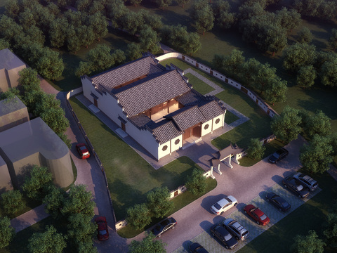  四合院鸟瞰3d模型 