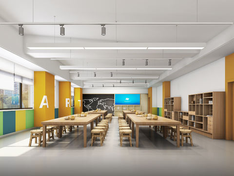  陶艺教室 美术课室3d模型 