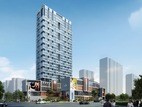  现代商场综合楼外观psd 