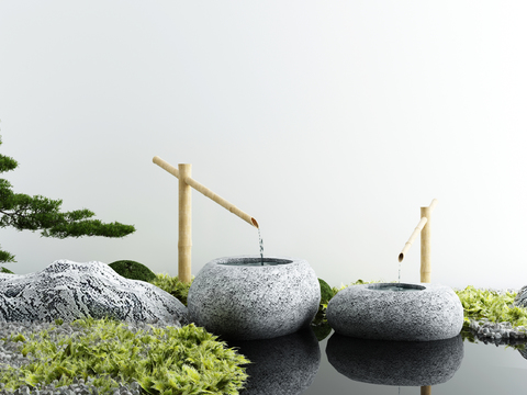 新中式庭院水景小品3d模型 