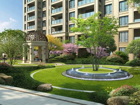  现代小区公园园林景观psd 