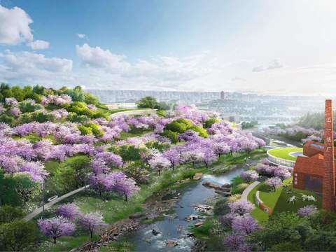  园林景观 流水跌水psd 