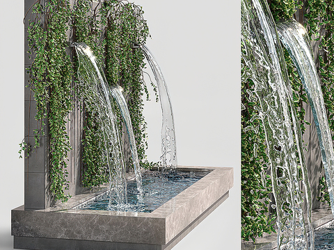  现代庭院瀑布流水小品3d模型 