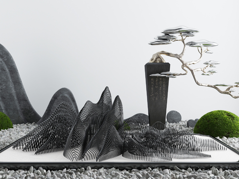  新中式枯山水石景观小品3d模型 