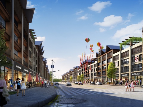  新中式商业街 步行街3d模型 