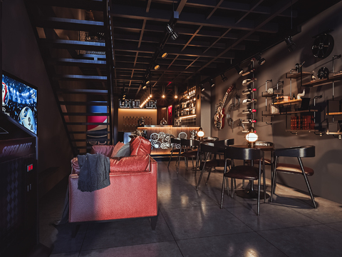  工业风酒吧清吧3d模型 