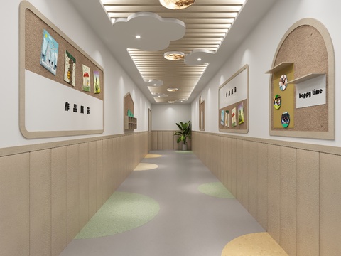  幼儿园走廊 过道3d模型 