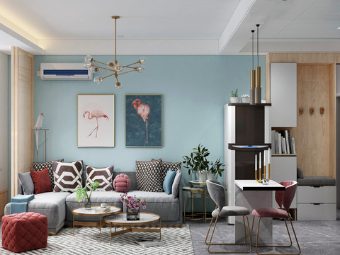  北欧公寓客厅餐厅3d模型 