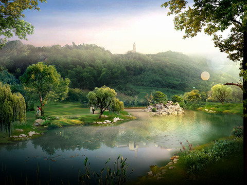  湿地公园 河流公园psd 