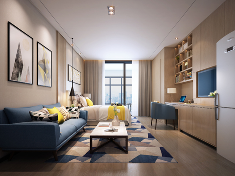  现代公寓卧室3D模型 