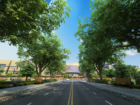  现代城市道路景观3d模型 