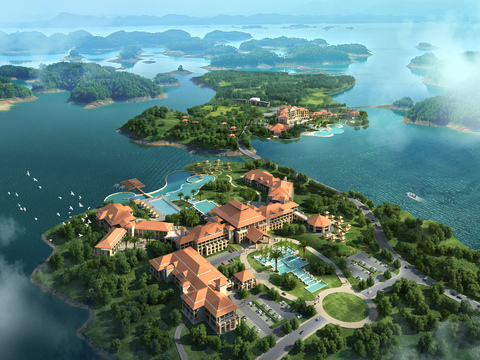  岛上会所鸟瞰psd 