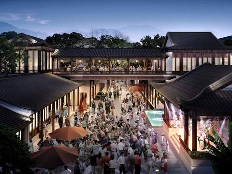  中式商业街夜景景观psd 