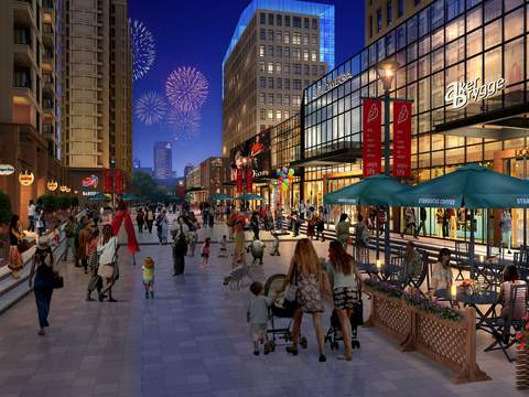  现代商业街夜景景观psd 