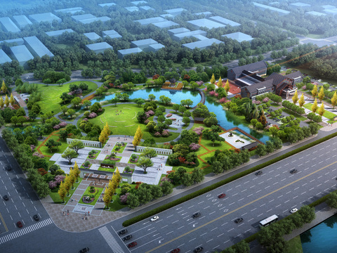  公园景观鸟瞰psd 