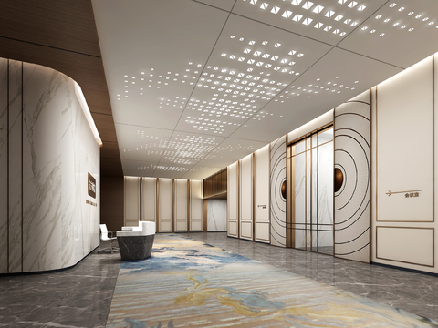  现代办公室大堂前台3d模型 