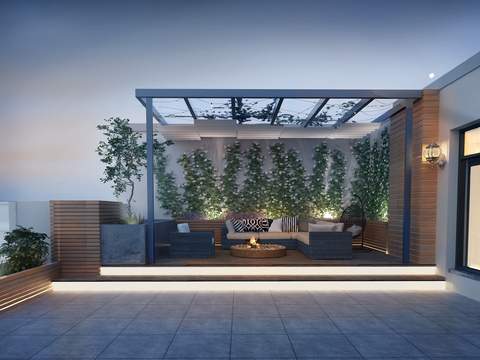  现代屋顶花园露台3d模型 
