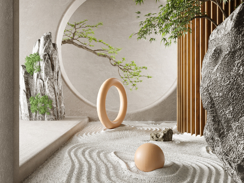  现代假山绿植景观小品3d模型 