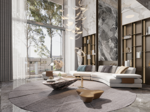  现代复式别墅客厅3d模型 