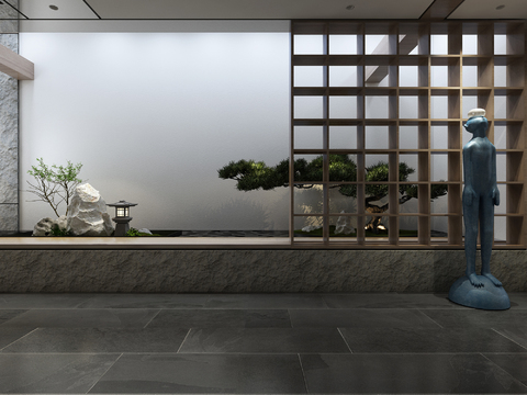  新中式水景园艺小品3d模型 