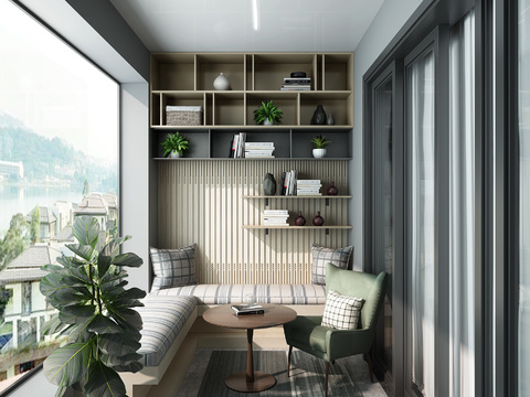  现代阳台休闲区3d模型 