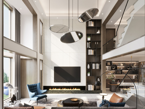  现代别墅大厅3d模型 