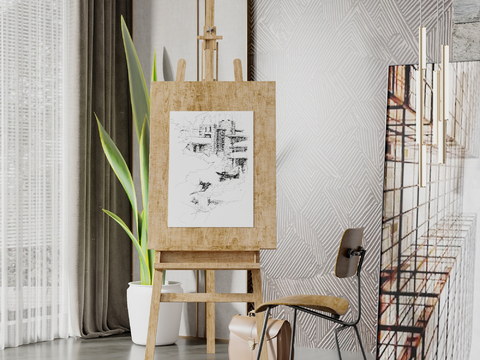  现代实木画板画架3d模型 