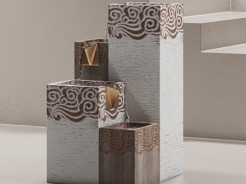  新中式流水池小品3d模型 