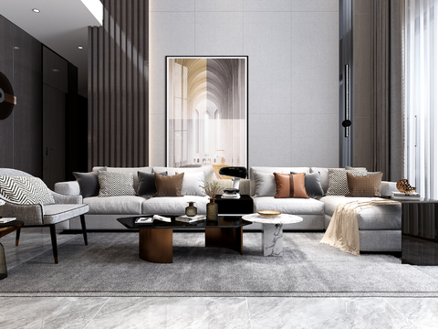  现代别墅大堂餐厅3d模型 