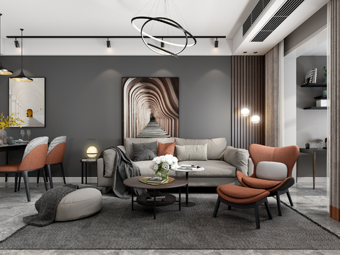  现代公寓客厅餐厅3d模型 