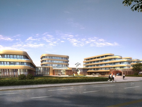  现代学校教学楼外观psd 