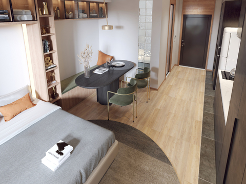  现代公寓卧室餐厅3d模型 