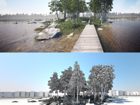  现代室外建筑配景3d模型 