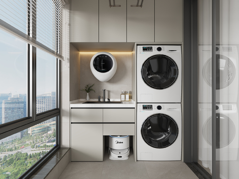  生活阳台 洗衣房3d模型 