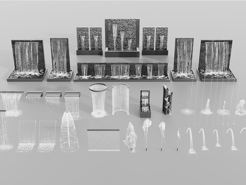  喷泉 流水 瀑布 水景3d模型 