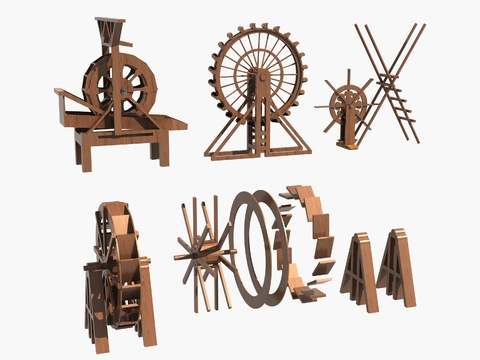  中式古代水车3d模型 