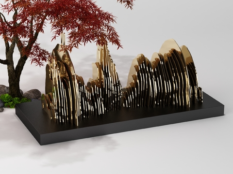  新中式抽象山体3D模型 