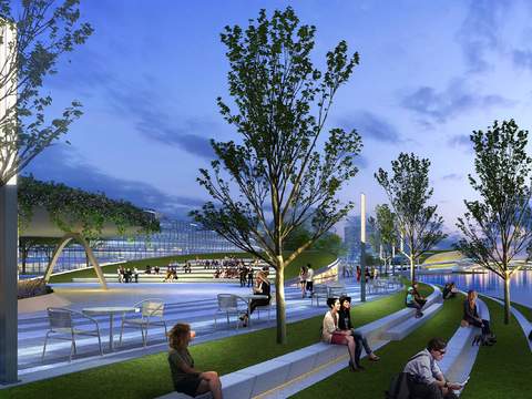  现代广场公园夜景景观psd 