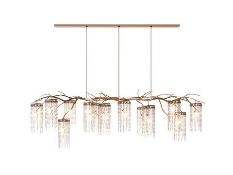  现代金属树枝水晶吊灯3d模型下载 客厅装饰灯具 别墅豪宅奢华吊灯  