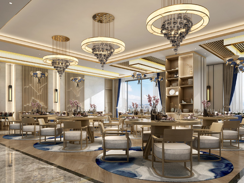  现代轻奢酒店餐厅3d模型 