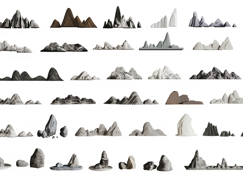  新中式假山雪浪石3d模型 