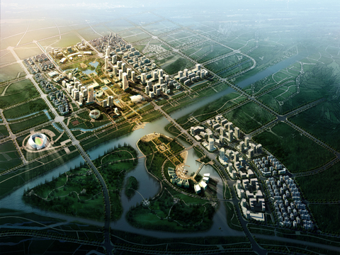  现代小区鸟瞰psd 