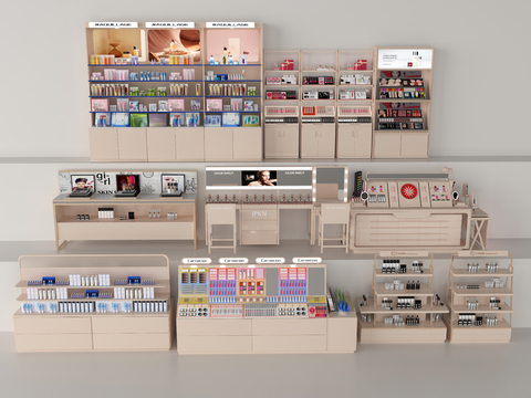  化妆品展柜 货架3d模型 