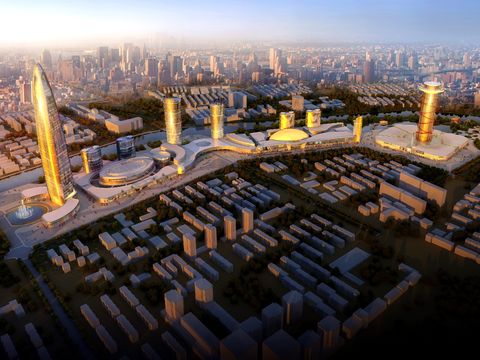  现代办公楼外观鸟瞰psd 