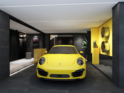  现代别墅停车库3d模型 