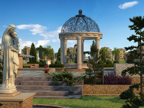  欧式天空园林景观3d模型 