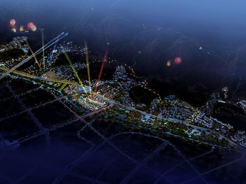  现代住宅楼鸟瞰夜景psd 